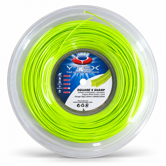 YTEX Square-X Sharp lime 18g 1.15mm tennis string reel