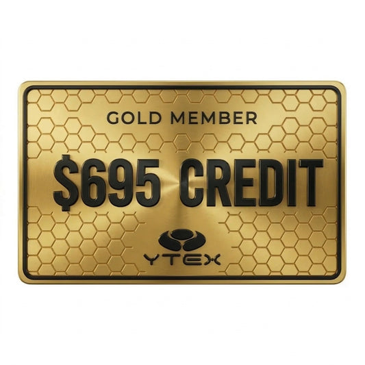 Wholesale account for Tennis strings - Gold member card with $695 credit and YTEX logo on a white background