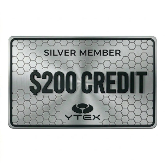 Wholesale account for Tennis strings - Gold member card with $200 credit and YTEX logo on a white background