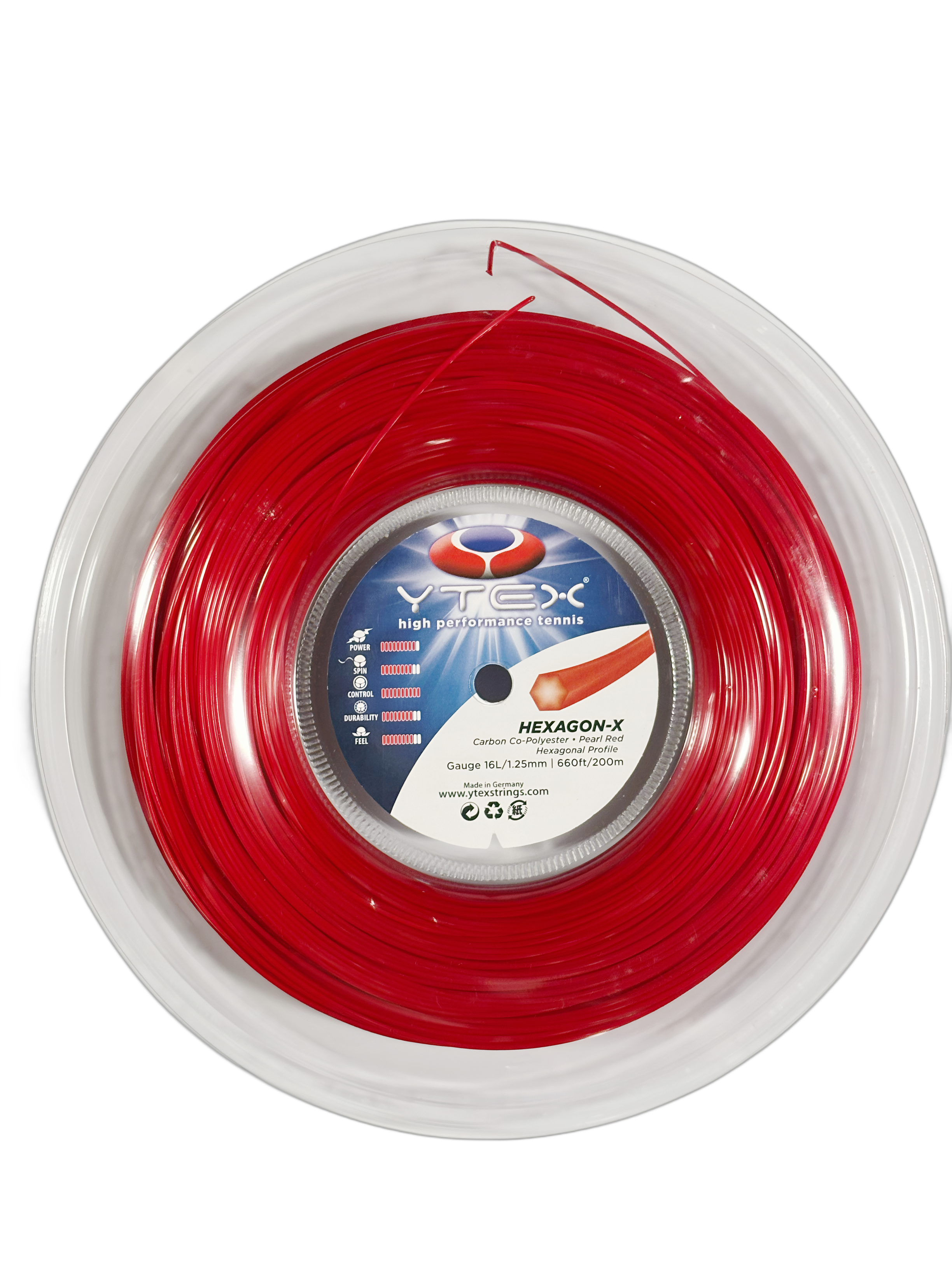 Hexagon-X Pearl Red Reel - Co-Poly | YTEX Tennis Strings – ytexstrings