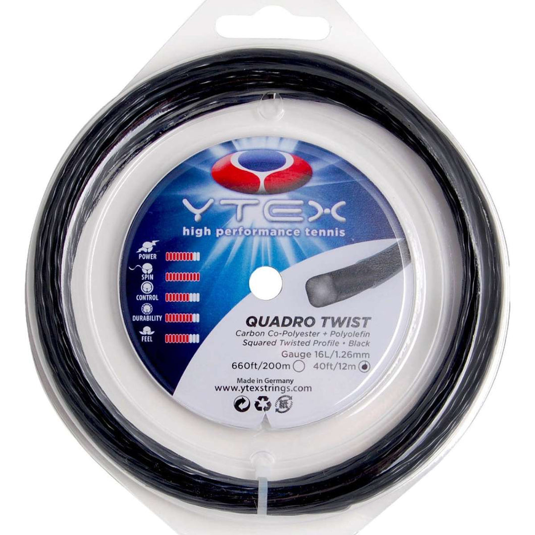 Ytex Quadro Twist Black Tennis Racquet String (16 Gauge, 1.26mm)
